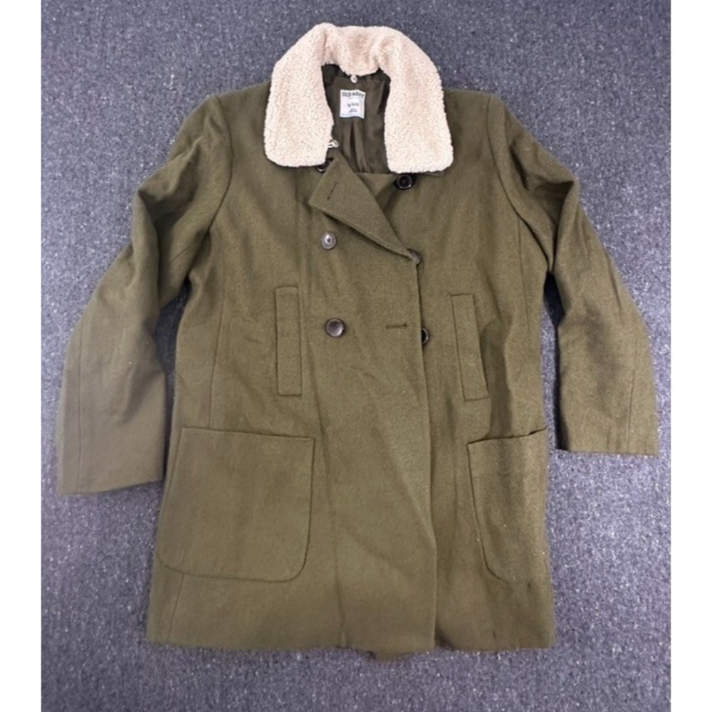 Old Navy Olive green Peacoat double breasted Jacket button Womens Size XL